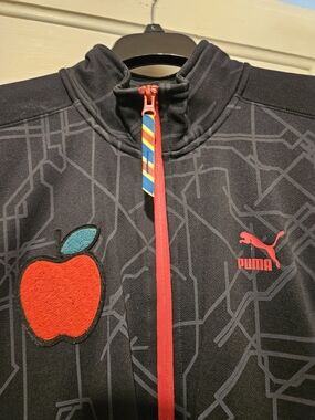Puma Black Zip Track Jacket with Red Apple Patch